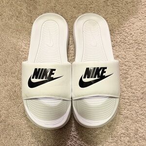 Nike White and Black Slide Sandals
